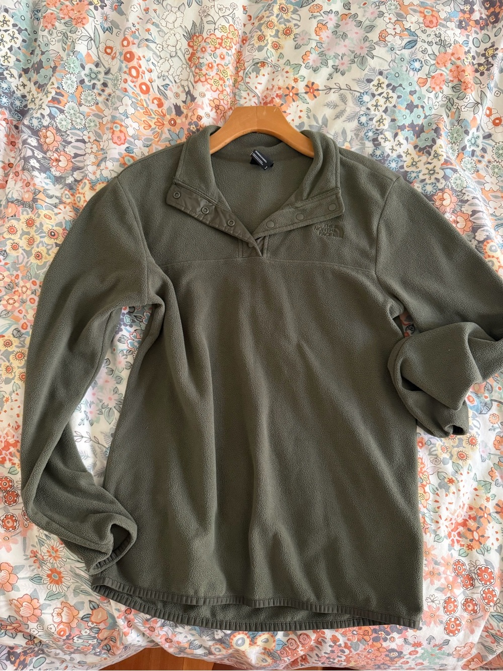 The North Face Olive Green Snap-Front Fleece Pullover